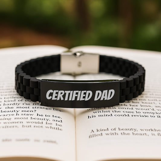 Certified Dad Funny Valentine's Glide lock Clasp Bracelet Gifts for Dad from Family, Durable Adjustable Black Stainless Steel Silver Silicone - Image 2