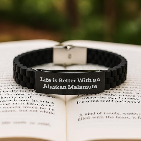 Alaskan Malamute Dog Lovers Glide lock Clasp Bracelet, Funny Quote 'Life Is Better With An Alaskan Malamute', Valentine's Unique Gifts for Women, Men, Friends, or Family - Image 2