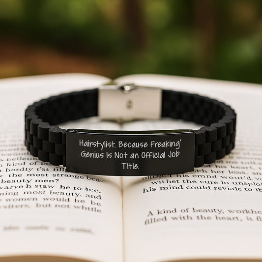 Funny Hairstylist Gifts, 'Hairstylist. Because Freaking' genius Is Not An Official Job Title.', Glide lock Clasp Bracelet, Gifts from Men to Hairstylist for Graduation - Image 2