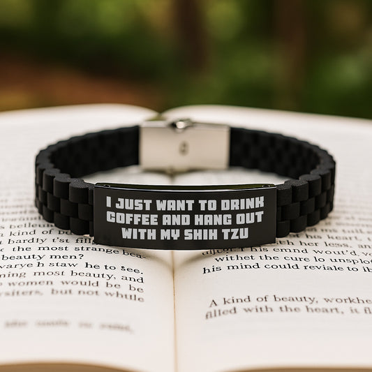 Shih Tzu Dog Lover Glide lock Clasp Bracelet, Funny Quote 'I Just Want To Drink Coffee And Hang Out With My Shih Tzu' Valentine's Unique Gifts for Women - Image 2