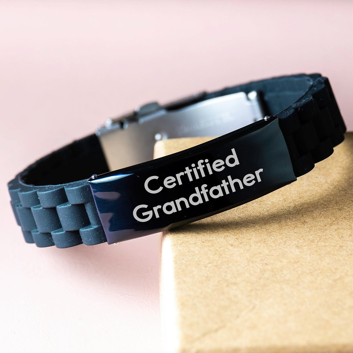 Funny Grandfather Gifts for Him, Valentine's Unique Gifts from Men to Grandfather, 'Certified Grandfather' Glide lock Clasp Bracelet - Image 3