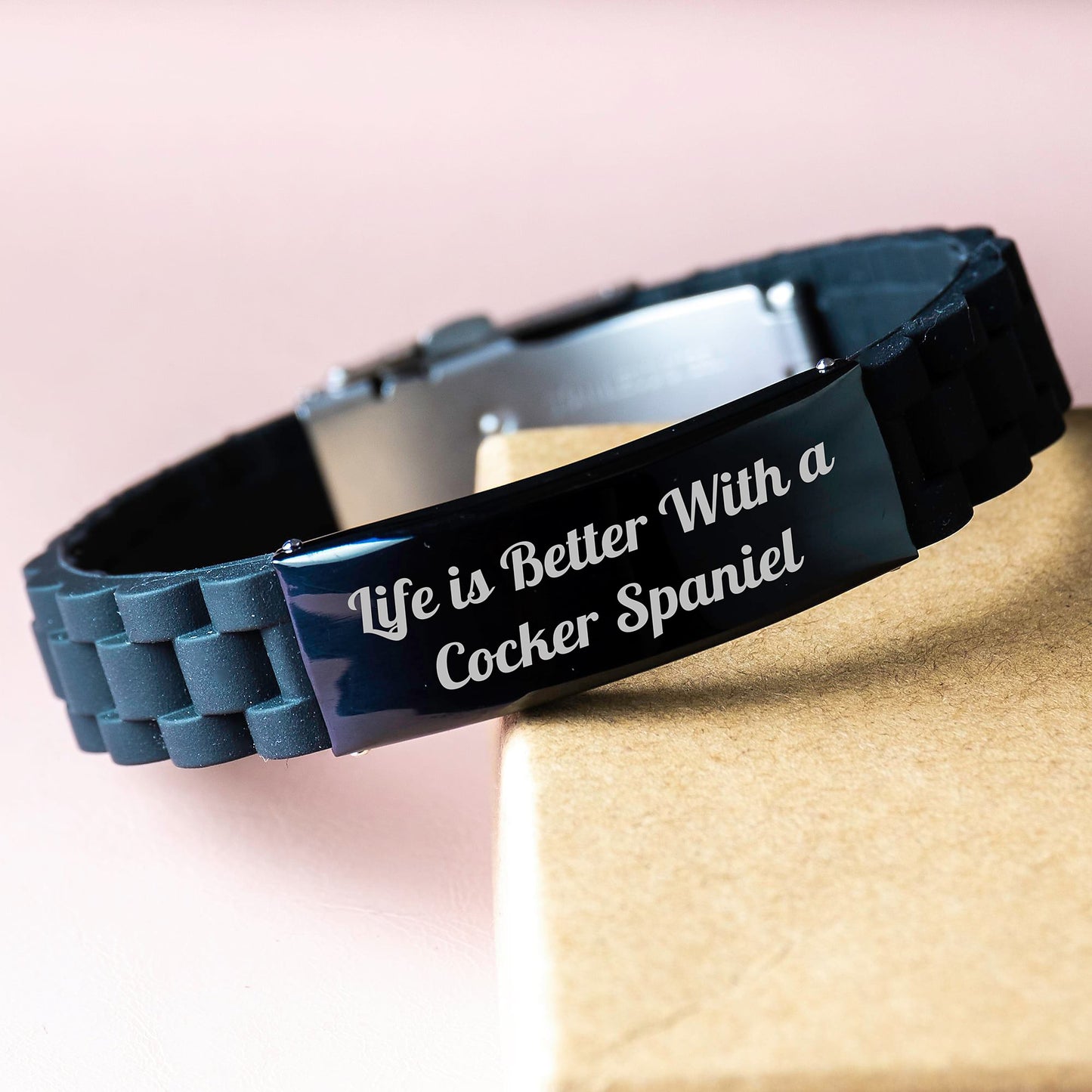 Cocker Spaniel Dog Valentine's Gifts from Men, Women, or Friends - Funny Quote 'Life Is Better With A Cocker Spaniel' Glide lock Clasp Bracelet for Cocker Spaniel Dog Lovers - Image 3