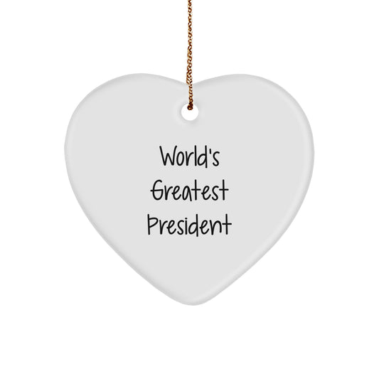 Funny President Gifts for Men, World's Greatest President Heart Ornament, Christmas Unique Gifts from Friends - Image 1