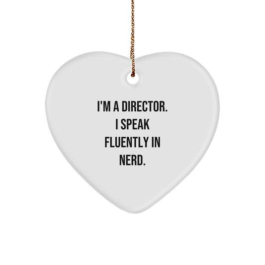Funny Heart Ornaments for Director - 'I'm A Director. I Speak Fluently In genius.' - Gifts from Friends, Family, or Coworkers to the Director in Christmas Unique Gifts - Image 1