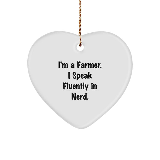 Funny Farmer Gifts, Heart Ornament, 'I'm A Farmer. I Speak Fluently In genius.' - Unique Christmas Unique Gifts for Farmer from Friends - Image 1