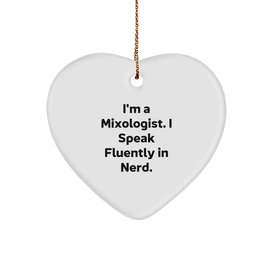 Funny Mixologist Gifts from Men to Friends, Heart Ornament Christmas Unique Gifts for Women, 'I Speak Fluently In genius' Quote - Image 1