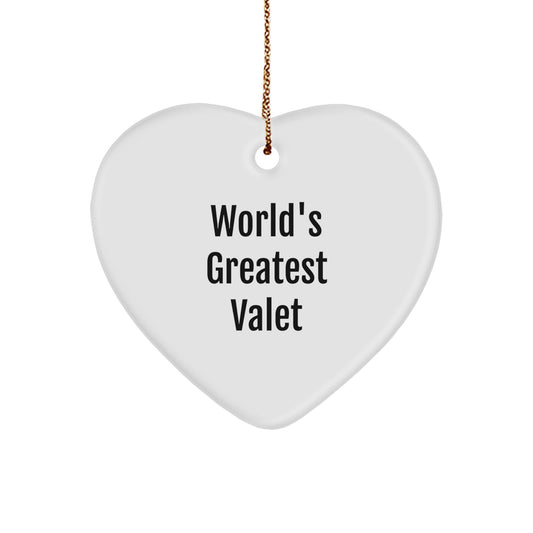 Funny Valet Heart Ornament Gifts from Friends and Family, 'World's Greatest Valet' Christmas Unique Gifts Ideas for Men - Image 1