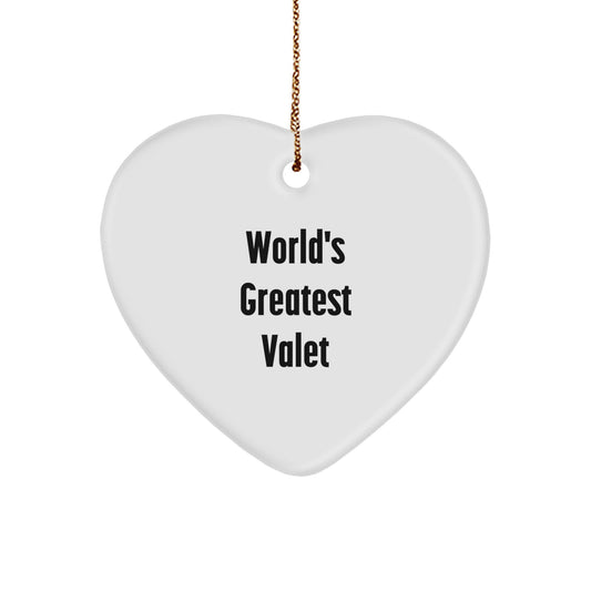 Funny Valet Gifts from Friends and Family, Heart Ornament with 'World's Greatest Valet' Quote, Christmas Unique Gifts for Men - Image 1