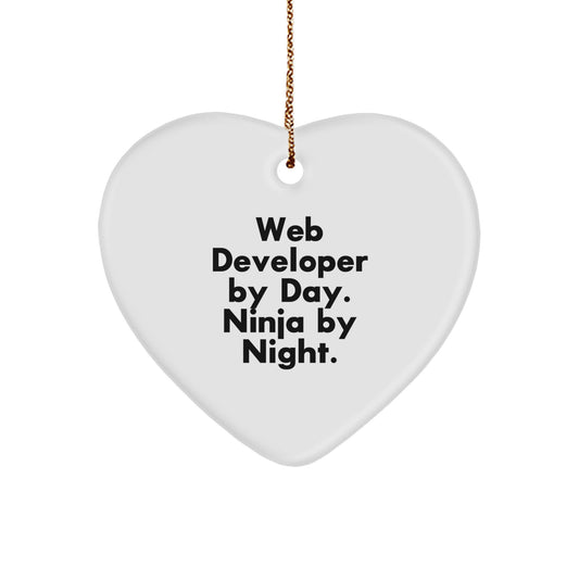 Funny Web Developer Heart Ornament Gifts from Friends for Coworkers with Christmas Unique Ideas By Day Ninja By Night. - Image 1