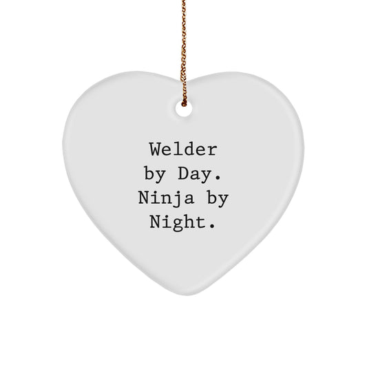 Funny Welder Gifts for Christmas Unique Heart Ornaments, Gifts from Friends, Family, Coworkers to Welders, Men, Women, Heart Shaped White MDF Decor - Image 1