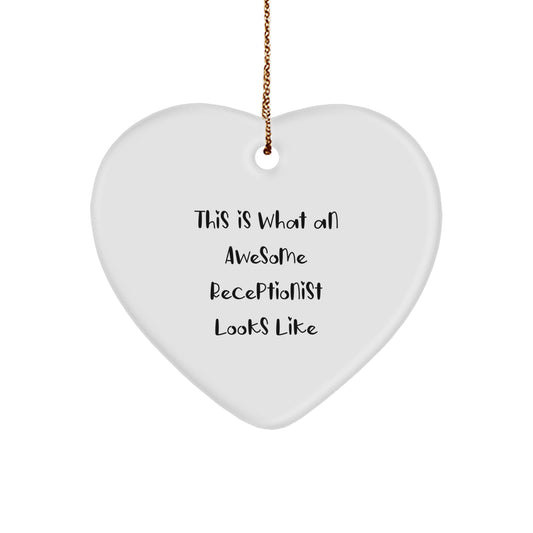 Funny Receptionist Heart Ornament Gifts from Friends for Coworkers - Christmas Unique Gifts for Office Receptionist - Inspirational Quote Heart Shaped Ornament - Image 1
