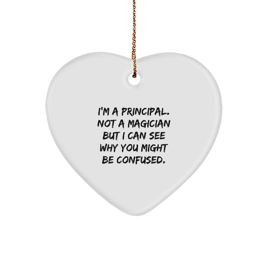 Funny Principal Gifts from Men for Principal Heart Ornament White Heart Shaped Christmas Unique Gifts - Image 1