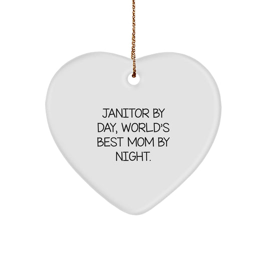 Janitor Gifts for Men, Inspirational Heart Ornament, 'Janitor By Day, World's Best Mom By Night.' - Christmas Unique Gifts from Family for Janitor - Image 1