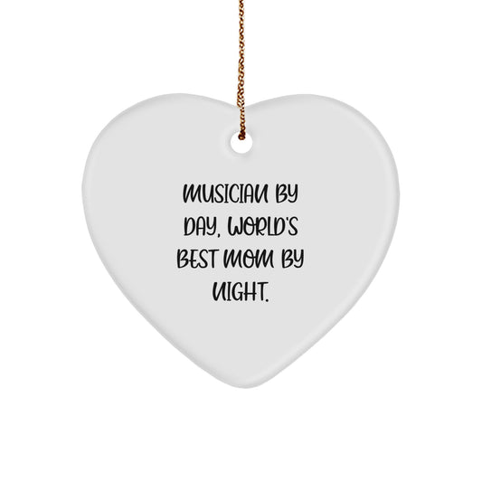 Funny Musician Gifts for Friends and Family, Musician Heart Ornament with 'Musician By Day, World's Best Mom By Night' Quote, Unique Christmas Unique Gifts from Mom - Image 1