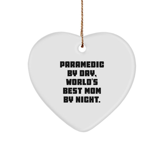 Funny Rescue Worker Gifts from Mom - Rescue Worker Heart Ornament for Rescue Worker By Day, World's Best Mom By Night. - Image 1
