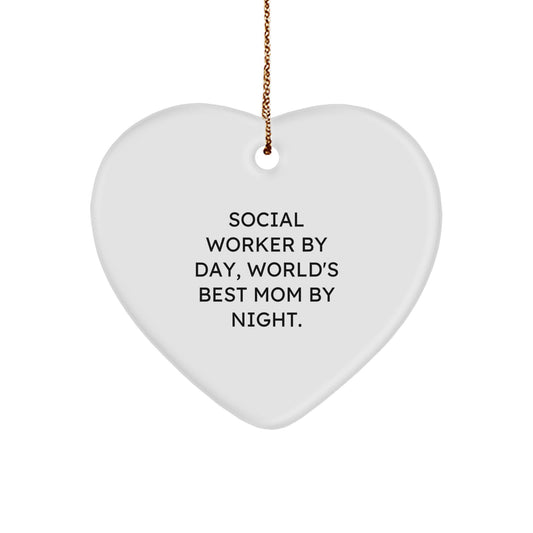 Social Worker Heart Ornament, Funny Gift for Mom, Gift from Mom to Social Worker, Christmas Unique Decorations, Heart Shaped MDF with Sublimation Finish - Image 1