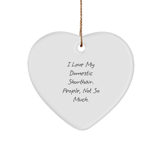 Funny Domestic Shorthair Cat Gifts for Men, Heart Ornament with I Love My Domestic Shorthair People Not So Much Quote, Christmas Unique Presents from Friends - Image 1