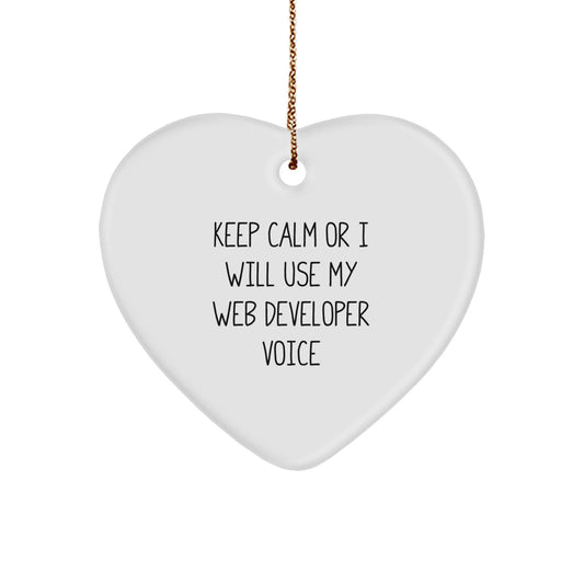 Funny Web Developer Gifts from Friends, Christmas Unique Gifts for Web Developer, Heart Ornament, I Will Use My Web Developer Voice - Image 1