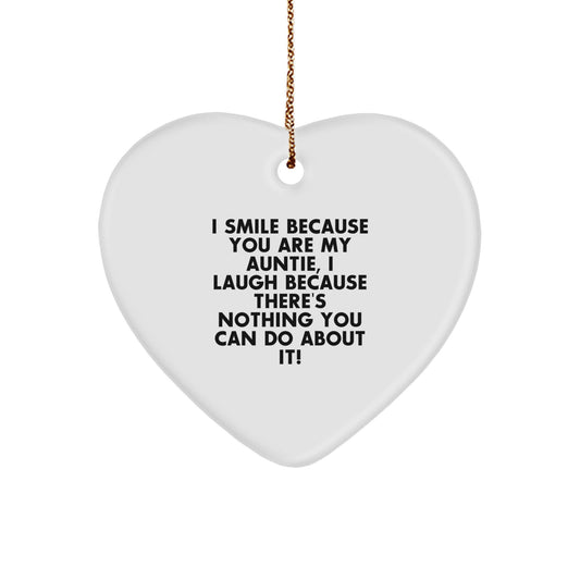 Funny Auntie Gifts from Family, Heart Ornament with Smile Quote, Perfect Christmas Unique Gifts for Auntie - Image 1