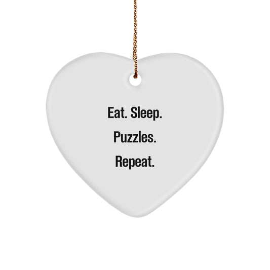 Funny Puzzles Gifts from Men, Heart Ornament for Christmas Unique Puzzles Enthusiasts, Eat. Sleep. Puzzles. Repeat. Quote - Image 1