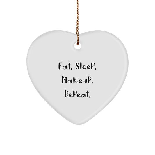 Funny Makeup Gifts for Women, Heart Ornament with Eat. Sleep. Makeup. Quote, Gifts for Makeup Lovers from Family, Perfect for Christmas - Image 1