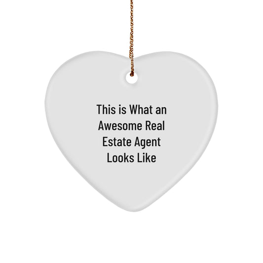 Funny Real Estate Agent Heart Ornament Gifts from Family, This Is What Awesome Real Estate Agents Look Like, Christmas Unique Ornaments for Agents - Image 1