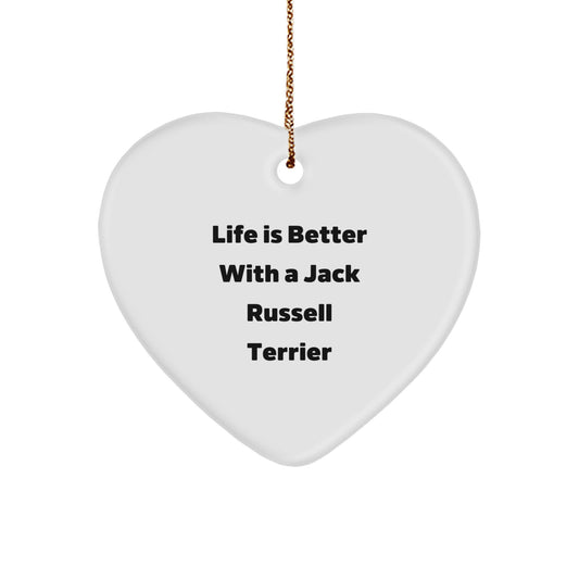 Funny Jack Russell Terrier Dog Christmas Unique Gifts for Men and Women - Heart Ornament with Life Is Better Quote, Perfect for Jack Russell Terrier Lovers - Image 1