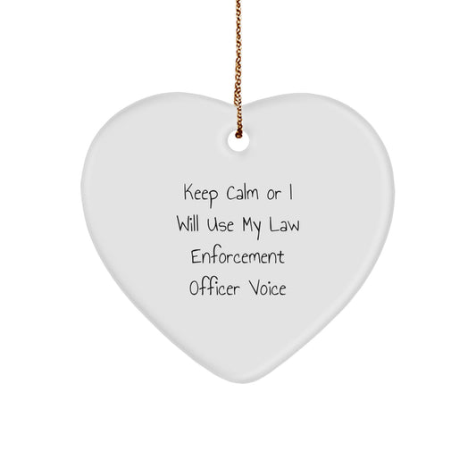 Keep Calm Law Enforcement Officer Heart Ornament Gift for Friends Xmas - Image 1