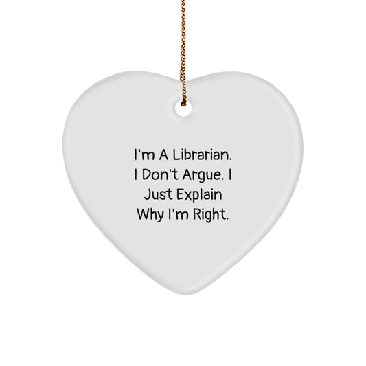 Funny Librarian Heart Ornament, Gifts for Librarian, Christmas Unique Gifts from Friends - Image 1
