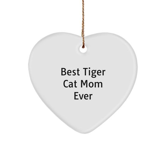 Tiger Cat Mom Gifts for Dad Funny White Heart Ornament, Christmas Unique Gifts from Family - Image 1