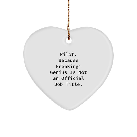Funny Pilot Gifts from Friends, Heart Ornament with 'Pilot. Because Freaking' genius Is Not An Official Job Title.' Quote, Christmas Unique Gifts for Pilot - Image 1