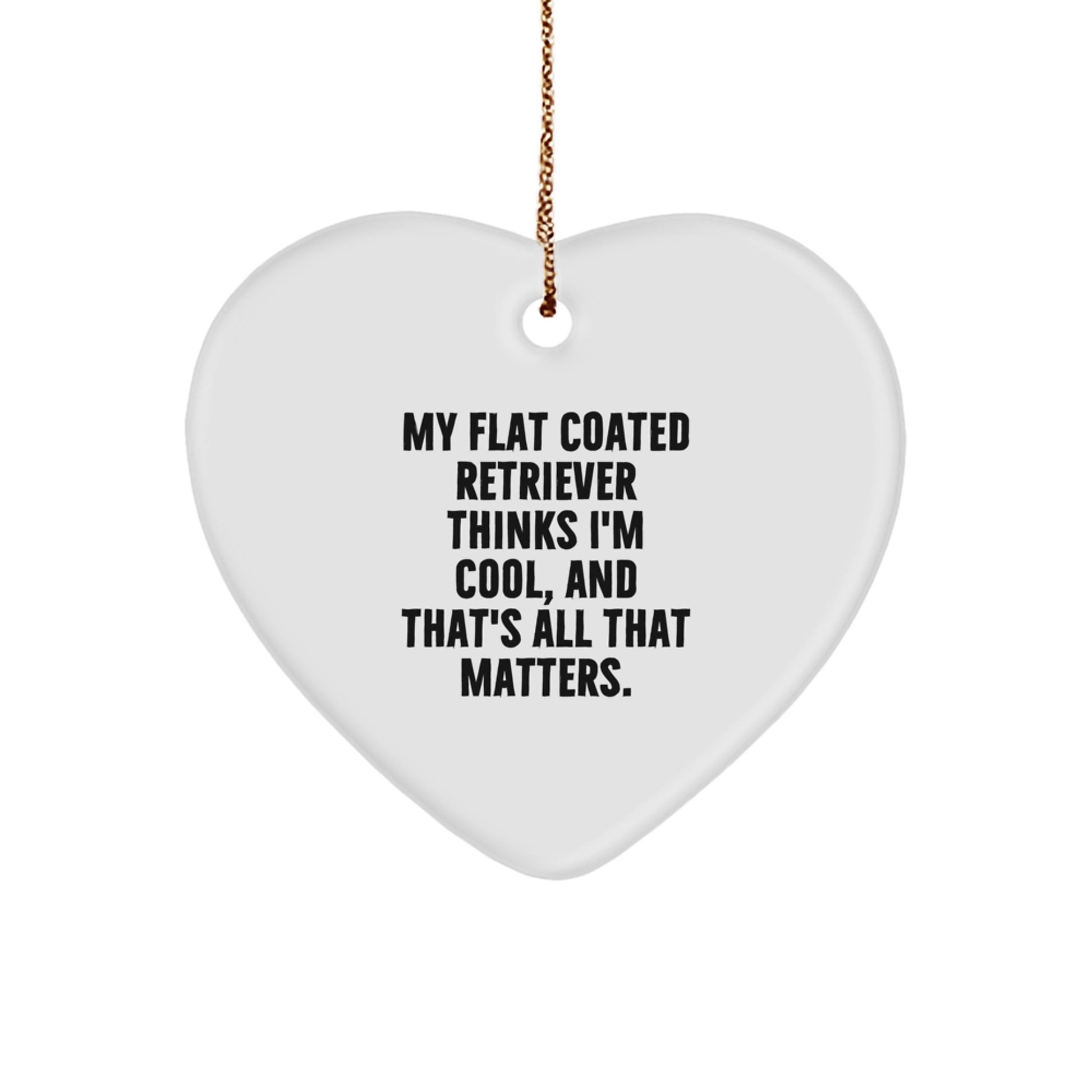 Funny Flat Coated Retriever Dog Gifts, My Flat Coated Retriever Thinks I'm Cool Heart Ornament for Christmas Unique Gifts from Men to Men - Image 1