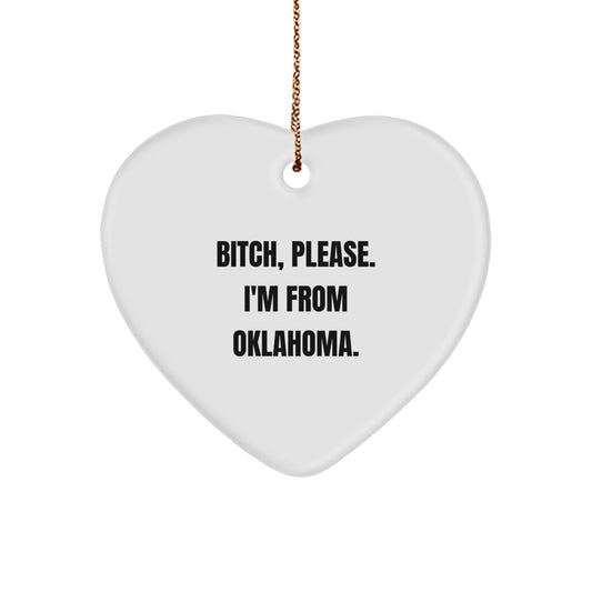 Oklahoma Christmas Unique Gifts for Oklahoma Men Funny Heart Ornament with Gold Cord Gifts from Friends - Image 1