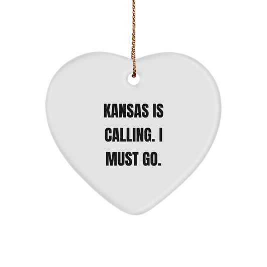 Kansas Heart Ornament Funny Quote Gifts for Family from Kansas, Kansas Christmas Unique Gifts, Gifts from Men for Women in Kansas - Image 1