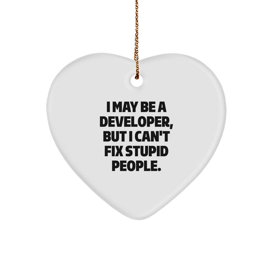 Funny Developer Heart Ornament Gifts from Friends, Coworkers, or Family for Him or Her - I May Be A Developer, But I Can't Fix Stupid People, Christmas Unique Gifts for Men, Women - Image 1