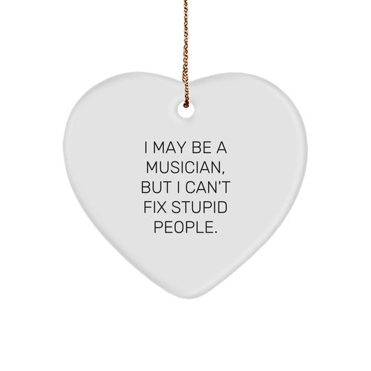 Funny Musician Gifts from Friends for Men and Women Unique Heart Ornament I May Be A Musician But I Cant Fix Stupid People. - Image 1