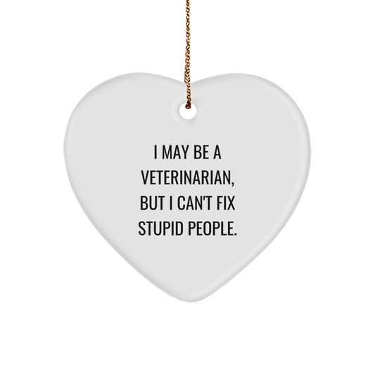 Funny Veterinarian Christmas Unique Gifts for Veterinarian Men and Women Heart Ornament from Friends and Family 'I May Be A Veterinarian, But I Can't Fix Stupid People.' - Image 1