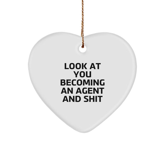 Funny Agent Heart Ornament Gifts from Friends for Christmas, Unique Agent Agent Gifts, Inspirational Agent Heart Shaped MDF Ornament - Image 1