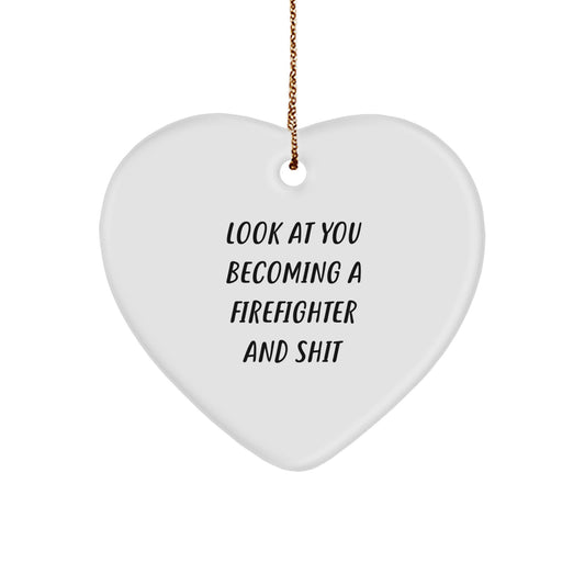 Funny Firefighter Heart Ornament Gifts from Men to Family, Christmas Unique Gifts for Firefighter, Heart Shaped - Image 1