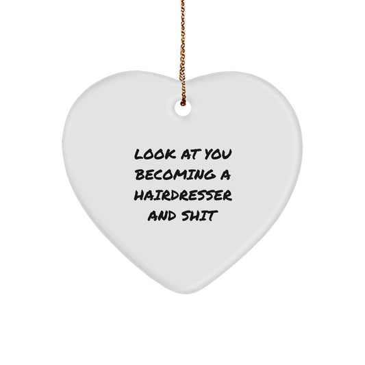 Funny Hairdresser Heart Ornament Gifts for Friends from Men, Unique Christmas Unique Gifts for Hairdresser, Heart Shaped Decorations - Image 1