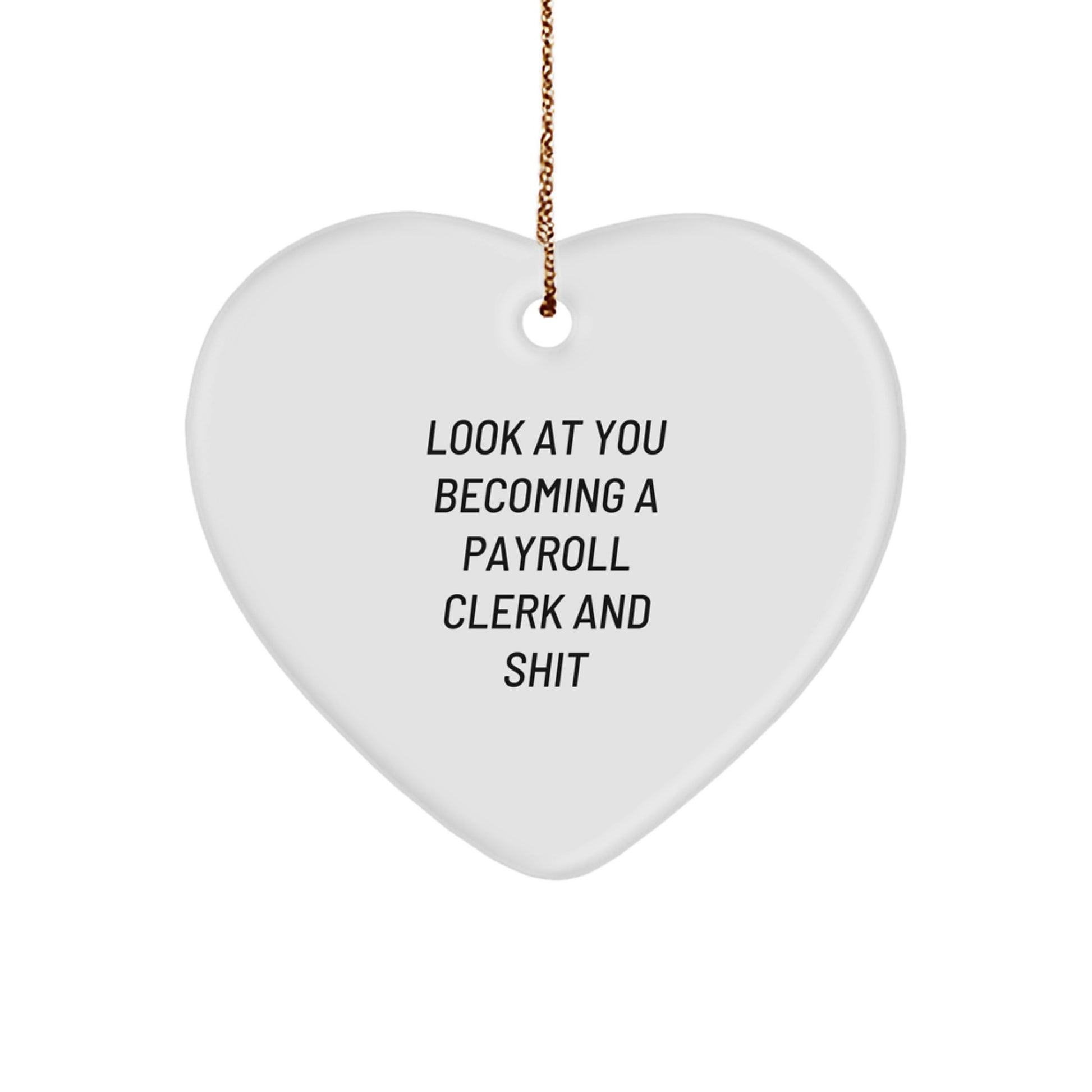 Funny Heart Ornament for Payroll Clerk Humor Gifts from Friends to Family at Christmas Time - Image 1