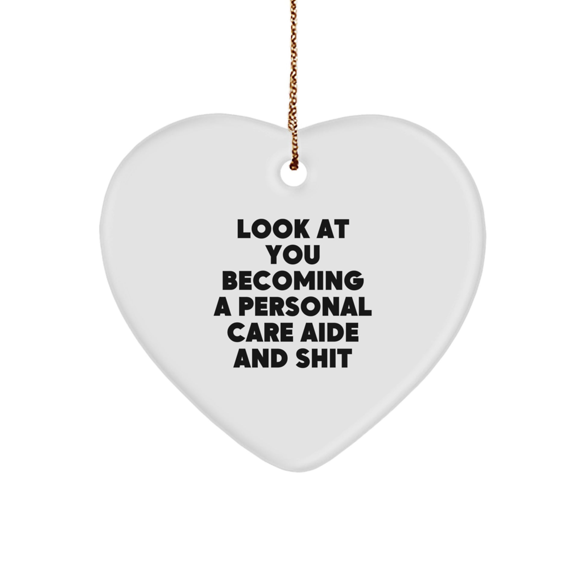 Personal Care Aide Gifts from Friends - Funny Look At You Becoming A Personal Care Aide And Shit Heart Ornament, Christmas Unique Gifts for Personal Care Aide - Image 1