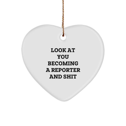 Reporter Keepsake Heart Christmas Ornament for Him Gift - Image 1