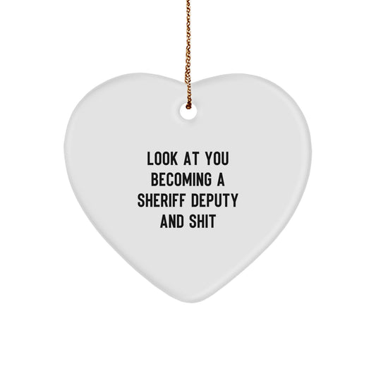 Funny Sheriff Deputy Heart Ornament Gifts from Friends - Unique Christmas Unique Gifts for Sheriff Deputy - Image 1