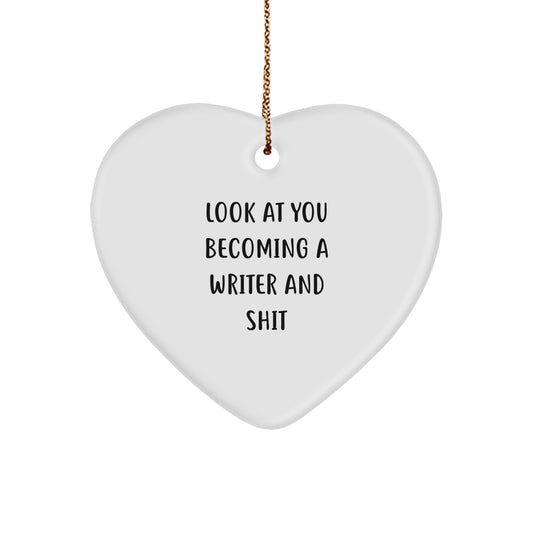Funny Writer Heart Ornament Gifts from Men to Friends, Writer Christmas Unique Gifts, Gifts for Writer, Heart Shaped Writer Ornament - Image 1
