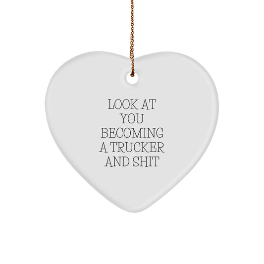 Funny Trucker Heart Ornament Gifts from Men to Trucker Friends on Christmas Unique Presents - Image 1