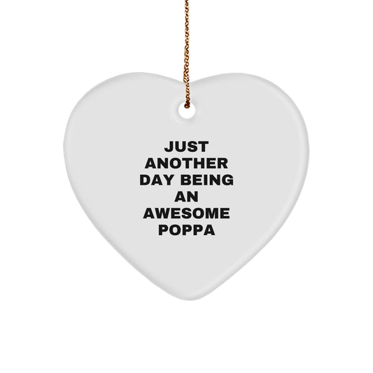 Funny Awesome Poppa Gifts from Family, Heart Ornament for Poppa, Christmas Unique Gifts - Image 1