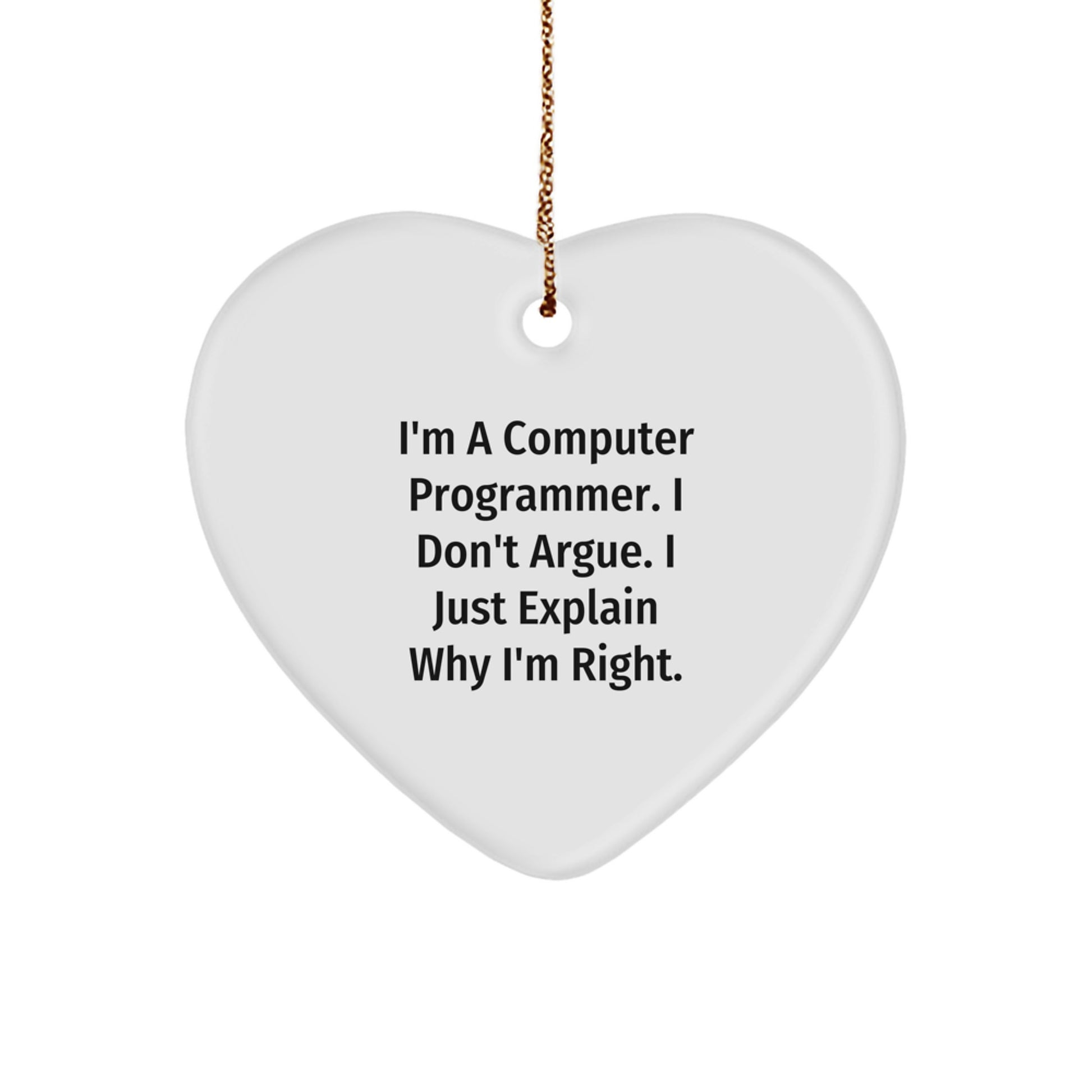 Funny Computer Programmer Heart Ornament Gifts for Him, Inspirational Quote, Christmas Unique Present from Friends, Coworkers, Family - Image 1