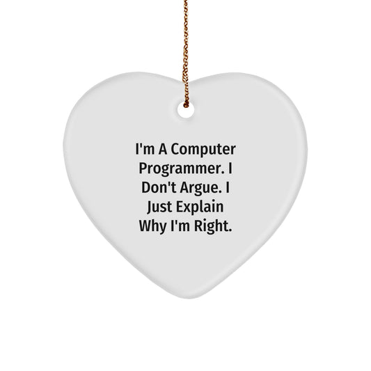 Funny Computer Programmer Heart Ornament Gifts for Him, Inspirational Quote, Christmas Unique Present from Friends, Coworkers, Family - Image 1