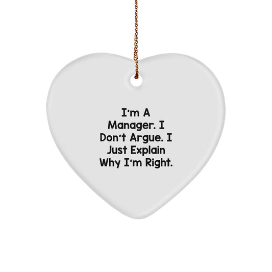 Funny Manager Heart Ornament, Gift for Manager from Friends, Perfect for Christmas Unique Gifts, I'm a Manager Heart Shaped Decoration - Image 1